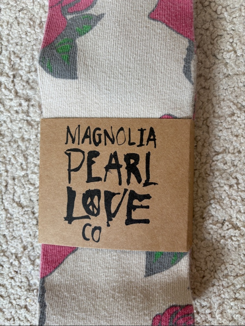 Magnolia Pearl Cream Floral Knee-High Socks - Pink & Green Rose Print - Picture 3 of 7